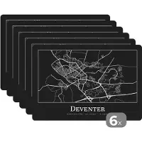 KitchenYeah Placemat - Placemats kunststof - Stadskaart - Deventer - Kaart - Plattegrond - 45x30 cm - 6 stuks - Hittebestendig - Anti-Slip - Onderlegger - Afneembaar
