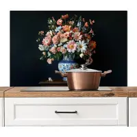 KitchenYeah Spatscherm keuken 100x65 cm - Kookplaat achterwand Hout - Vaas - Kleuren - Bloemen - Muurbeschermer - Spatwand fornuis - Hoogwaardig aluminium