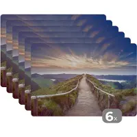 KitchenYeah Placemat - Placemats kunststof - Bergen - Natuur - Pad - 45x30 cm - 6 stuks - Hittebestendig - Anti-Slip - Onderlegger - Afneembaar