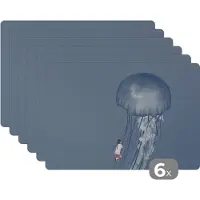 KitchenYeah Placemat - Kinderen - Zeedieren - Vintage - Kwal - Tafel - Placemats - 45x30 cm - 6 stuks