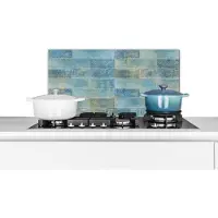 KitchenYeah Spatscherm keuken 60x30 cm - Kookplaat achterwand Stenen - Blauw - Vintage - Design - Muurbeschermer - Spatwand fornuis - Hoogwaardig aluminium
