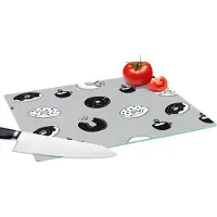 KitchenYeah Glazen Snijplank - 39x28 - Donut - Patronen - Koffie - Zwart Wit - Snijplanken Glas