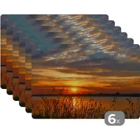 KitchenYeah Placemat - Placemats kunststof - Zonsondergang - Zee - Horizon - Lucht - Planten - 45x30 cm - 6 stuks - Hittebestendig - Anti-Slip - Onderlegger - Afneembaar