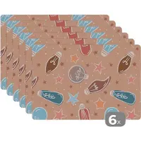 KitchenYeah Placemat - Placemats kunststof - Cartoon - Pastel - Patronen - Lamp - 45x30 cm - 6 stuks - Hittebestendig - Anti-Slip - Onderlegger - Afneembaar