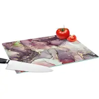 KitchenYeah Glazen Snijplank - 39x28 - Marmer - Rood - Paars - Goud - Snijplanken Glas
