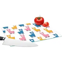 KitchenYeah Glazen Snijplank - 28x20 - Lama - Dieren - Patronen - Roze - Blauw - Snijplanken Glas