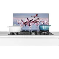 KitchenYeah Spatscherm - Flamingo - Zee - Water - Vogel - Tropical - Keuken - 70x30 cm - Spatwand - Achterwand keuken - Spatscherm keuken - Muurbeschermer