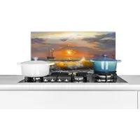 KitchenYeah Spatscherm keuken 70x30 cm - Kookplaat achterwand Schilderij - Water - Zeilboot - Olieverf - Muurbeschermer - Spatwand fornuis - Hoogwaardig aluminium