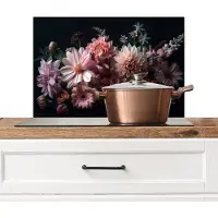 KitchenYeah Spatscherm keuken 60x40 cm - Kookplaat achterwand Bloemen - Kleurrijk - Roze - Modern - Muurbeschermer - Spatwand fornuis - Hoogwaardig aluminium