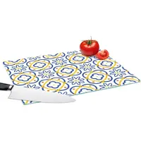 KitchenYeah Glazen Snijplank - 39x28 - Bloem - Blauw - Geel - Tegels - Patronen - Snijplanken Glas