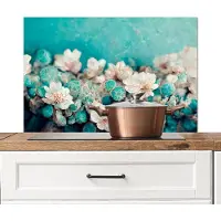 KitchenYeah Spatscherm keuken 90x60 cm - Kookplaat achterwand Bloemen - Blauw - Natuur - Wit - Muurbeschermer - Spatwand fornuis - Hoogwaardig aluminium