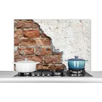 KitchenYeah Spatscherm - Spatwand- Baksteen - Muur - Gips - Keuken achterwand - 100x65 cm