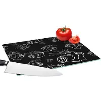 KitchenYeah Glazen Snijplank - 28x20 - Camera - Patronen - Zwart Wit - Snijplanken Glas