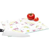 KitchenYeah Glazen Snijplank - 28x20 - Eenhoorn - Patronen - Regenboog - Snijplanken Glas