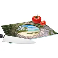 KitchenYeah Glazen Snijplank - 28x20 - Strand - Palmboom - Doorkijk - Kano - Snijplanken Glas
