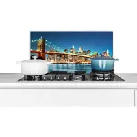 KitchenYeah Spatscherm keuken 60x30 cm - Kookplaat achterwand New York - Brug - Architectuur - Brooklyn - Licht - Muurbeschermer - Spatwand fornuis - Hoogwaardig aluminium