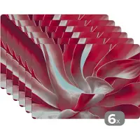 KitchenYeah Placemat - Placemats kunststof - Stilleven - Bladeren - Plant - Roze - 45x30 cm - 6 stuks - Hittebestendig - Anti-Slip - Onderlegger - Afneembaar