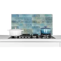 KitchenYeah Spatscherm keuken 90x45 cm - Kookplaat achterwand Stenen - Blauw - Vintage - Design - Muurbeschermer - Spatwand fornuis - Hoogwaardig aluminium