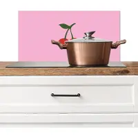 KitchenYeah Spatscherm keuken 70x30 cm - Kookplaat achterwand Kersen - Roze - Illustratie - Muurbeschermer - Spatwand fornuis - Hoogwaardig aluminium