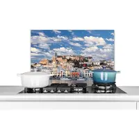 KitchenYeah Spatscherm keuken 60x40 cm - Kookplaat achterwand Ibiza-stad bij zonsopkomst - Muurbeschermer - Spatwand fornuis - Hoogwaardig aluminium