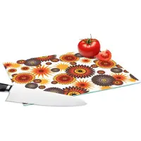 KitchenYeah Glazen Snijplank - 28x20 - Design - Retro - Oranje - Bloemen - Snijplanken Glas