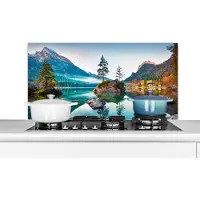 KitchenYeah Spatscherm keuken 100x50 cm - Kookplaat achterwand Bergen - Meer - Bomen - Natuur - Water - Muurbeschermer - Spatwand fornuis - Hoogwaardig aluminium