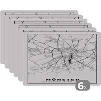 KitchenYeah Placemat - Placemats kunststof - Münster - Stadskaart - Plattegrond - Kaart - 45x30 cm - 6 stuks - Hittebestendig - Anti-Slip - Onderlegger - Afneembaar