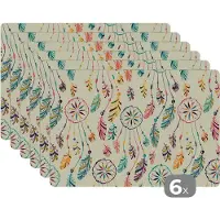 KitchenYeah Placemat - Placemats kunststof - Dromenvanger - Regenboog - Bohemian - Meisje - Patronen - 45x30 cm - 6 stuks - Hittebestendig - Anti-Slip - Onderlegger - Afneembaar