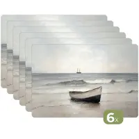 KitchenYeah Placemats - 6 stuks - 45x30 cm - Placemat kunststof - Roeiboot - Zee - Horizon - Borden onderleggers - Decoratie voor op tafel - Keuken tafeldecoratie accessoires - Vinyl onderlegger - Tafelversiering