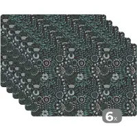 KitchenYeah Placemat - Placemats kunststof - Bloemen - Blauw - Patroon - 45x30 cm - 6 stuks - Hittebestendig - Anti-Slip - Onderlegger - Afneembaar