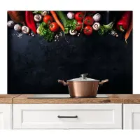 KitchenYeah Spatscherm keuken 120x80 cm - Kookplaat achterwand Groente - Kruiden - Specerijen - Zwart - Rustiek - Keuken - Muurbeschermer - Spatwand fornuis - Hoogwaardig aluminium