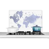 KitchenYeah Spatscherm keuken 80x55 cm - Kookplaat achterwand Wereldkaart - Blauw - Zee - Muurbeschermer - Spatwand fornuis - Hoogwaardig aluminium