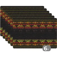 KitchenYeah Placemat - Placemats kunststof - Afrika - Patronen - Abstract - 45x30 cm - 6 stuks - Hittebestendig - Anti-Slip - Onderlegger - Afneembaar