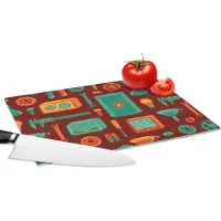 KitchenYeah Glazen Snijplank - 28x20 - Patroon - Retro - Gereedschap - Snijplanken Glas