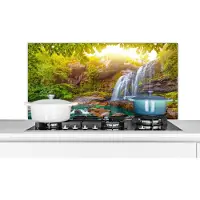 KitchenYeah Spatscherm keuken 100x50 cm - Kookplaat achterwand Natuur - Waterval - Planten - Bomen - Zon - Muurbeschermer - Spatwand fornuis - Hoogwaardig aluminium