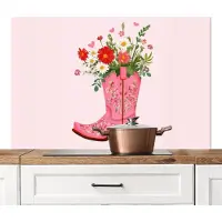KitchenYeah Spatscherm keuken 120x80 cm - Kookplaat achterwand Cowboylaarzen - Roze - Boeket - Bloemen - Muurbeschermer - Spatwand fornuis - Hoogwaardig aluminium