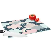 KitchenYeah Glazen Snijplank - 39x28 - Regenboog - Wolk - Regen - Kinderen - Patronen - Snijplanken Glas