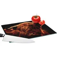 KitchenYeah Glazen Snijplank - 28x20 - Schotse hooglander - Koe - Hoorns - Portret - Dieren - Snijplanken Glas