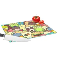 KitchenYeah Glazen Snijplank - 39x28 - Kawaii - Patronen - Fast Food - Snijplanken Glas