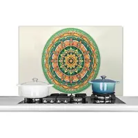 KitchenYeah Spatscherm keuken 100x65 cm - Kookplaat achterwand Hippie - Mandala - Groen - Boho - Bloemen - Muurbeschermer - Spatwand fornuis - Hoogwaardig aluminium