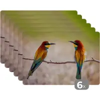 KitchenYeah Placemat - Placemats kunststof - Vogels - Bijeneter - Dieren - 45x30 cm - 6 stuks - Hittebestendig - Anti-Slip - Onderlegger - Afneembaar