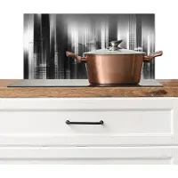 KitchenYeah Spatscherm keuken 60x30 cm - Kookplaat achterwand San Francisco - Skyline - Zwart wit - Vervaagd - Muurbeschermer - Spatwand fornuis - Hoogwaardig aluminium