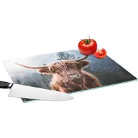KitchenYeah Glazen Snijplank - 39x28 - Schotse hooglander - Koe - Dieren - Berg - Natuur - Snijplanken Glas