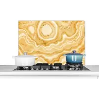 KitchenYeah Spatscherm keuken 80x55 cm - Kookplaat achterwand Agaat - Edelstenen - Gold - Muurbeschermer - Spatwand fornuis - Hoogwaardig aluminium