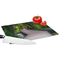 KitchenYeah Glazen Snijplank - 28x20 - Bos - Natuur - Brug - Snijplanken Glas