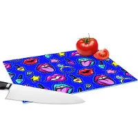 KitchenYeah Glazen Snijplank - 28x20 - Patroon - Popart - Neon - Blauw - Snijplanken Glas