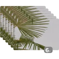 KitchenYeah Placemats - Palm - Bladeren - Groen - Onderleggers rond - Onderlegger - 45x30 cm - Placemat - 6 stuks