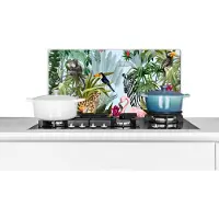 KitchenYeah Spatscherm keuken 70x30 cm - Kookplaat achterwand Jungle - Natuur - Jongens - Meisjes - Kinderen - Zebra - Flamingo - Muurbeschermer - Spatwand fornuis - Hoogwaardig aluminium