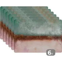 KitchenYeah Placemat - Verf - Abstract - Pastel - Goud - Luxe - Design - Placemats - 45x30 cm - Onderzetter - 6 stuks