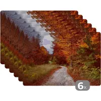 KitchenYeah Placemat - Placemats kunststof - Herfst - Herfstbladeren - Pad - Bos - 45x30 cm - 6 stuks - Hittebestendig - Anti-Slip - Onderlegger - Afneembaar